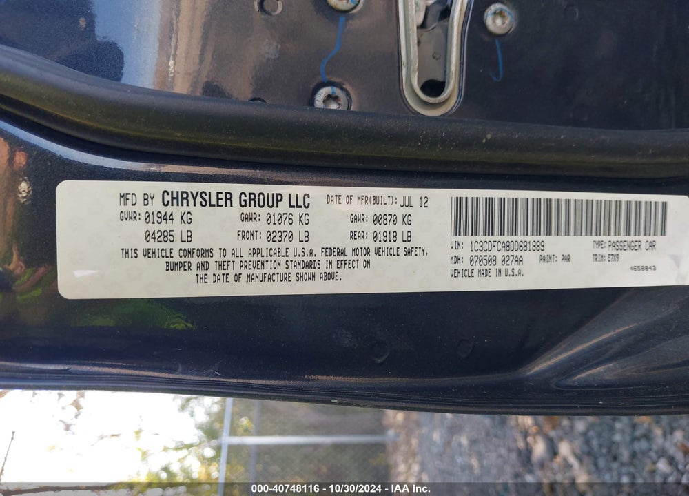 2013 DODGE DART LIMITED VIN: 1C3CDFCA8DD681889