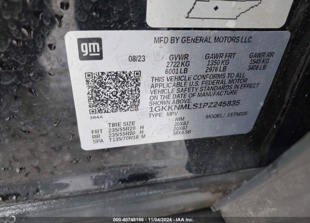 2023 GMC ACADIA FWD SLT VIN: 1GKKNMLS1PZ245835