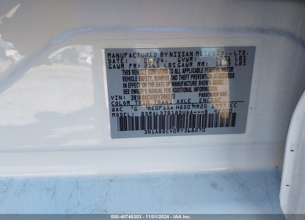 2024 NISSAN SENTRA SV XTRONIC CVT VIN: 3N1AB8CV0RY368270