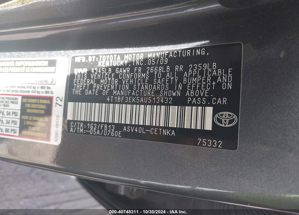 2010 TOYOTA CAMRY LE VIN: 4T1BF3EK5AU513432