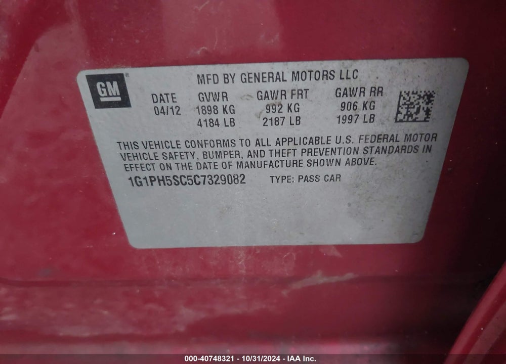 2012 CHEVROLET CRUZE LTZ VIN: 1G1PH5SC5C7329082