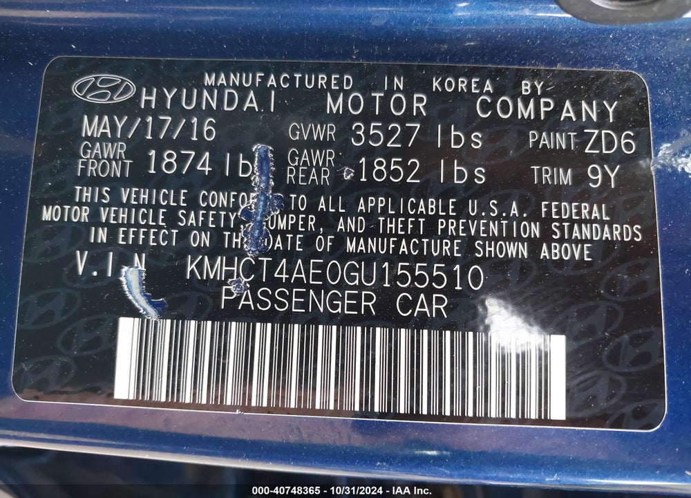 2016 HYUNDAI ACCENT SE VIN: KMHCT4AE0GU155510