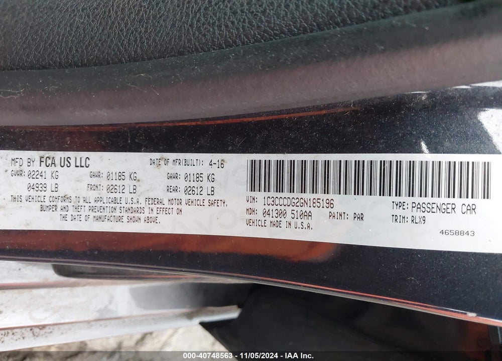 2016 CHRYSLER 200 S VIN: 1C3CCCDG2GN185196