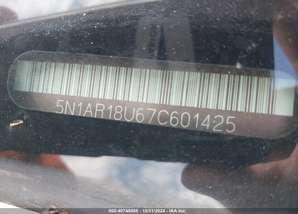 2007 NISSAN PATHFINDER SE VIN: 5N1AR18U67C601425
