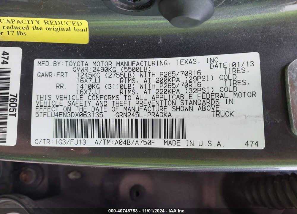 2013 TOYOTA TACOMA DOUBLE CAB VIN: 5TFLU4EN3DX063135