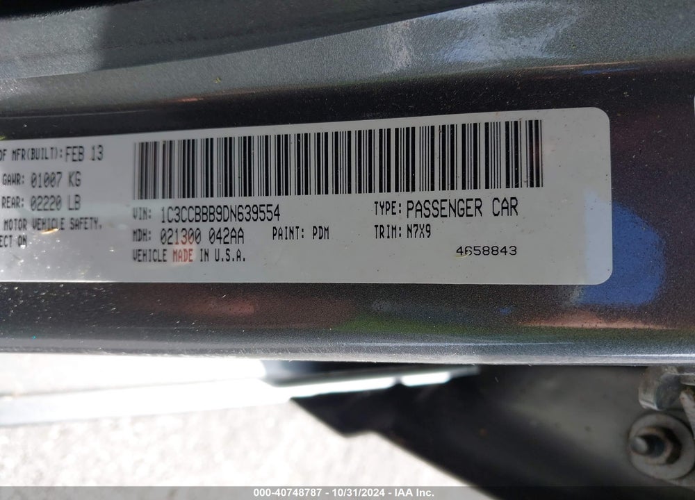 2013 CHRYSLER 200 TOURING VIN: 1C3CCBBB9DN639554