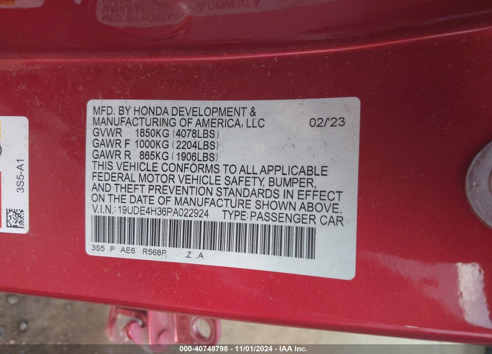 2023 ACURA INTEGRA A-SPEC VIN: 19UDE4H36PA022924
