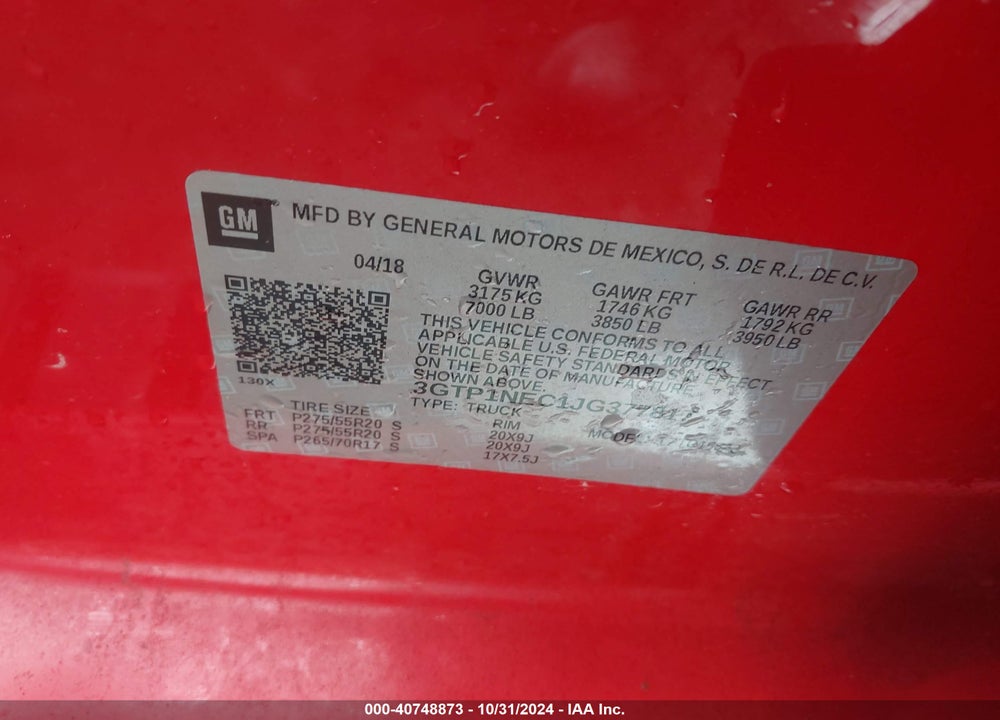2018 GMC SIERRA 1500 SLT VIN: 3GTP1NEC1JG377817