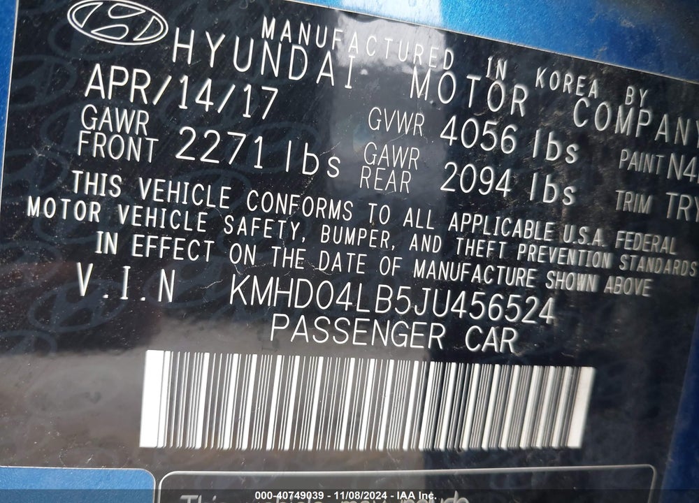 2018 HYUNDAI ELANTRA SPORT VIN: KMHD04LB5JU456524