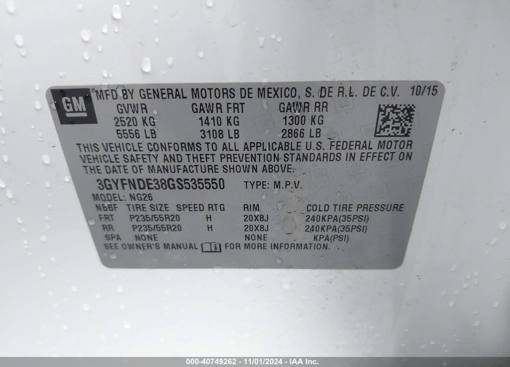 2016 CADILLAC SRX PREMIUM COLLECTION VIN: 3GYFNDE38GS535550