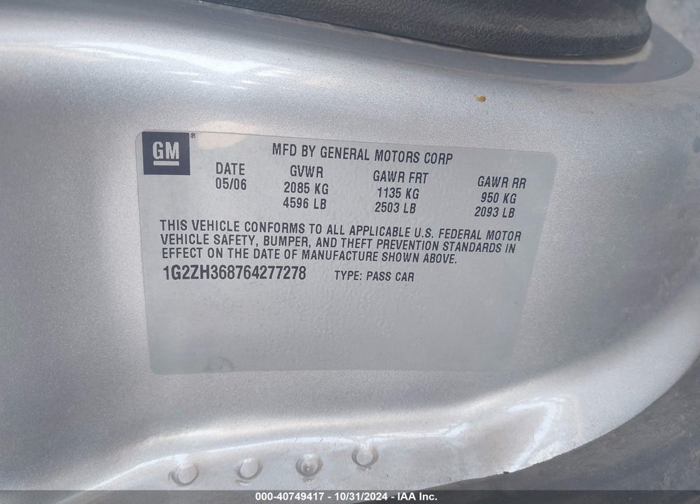 2006 PONTIAC G6 GT VIN: 1G2ZH368764277278
