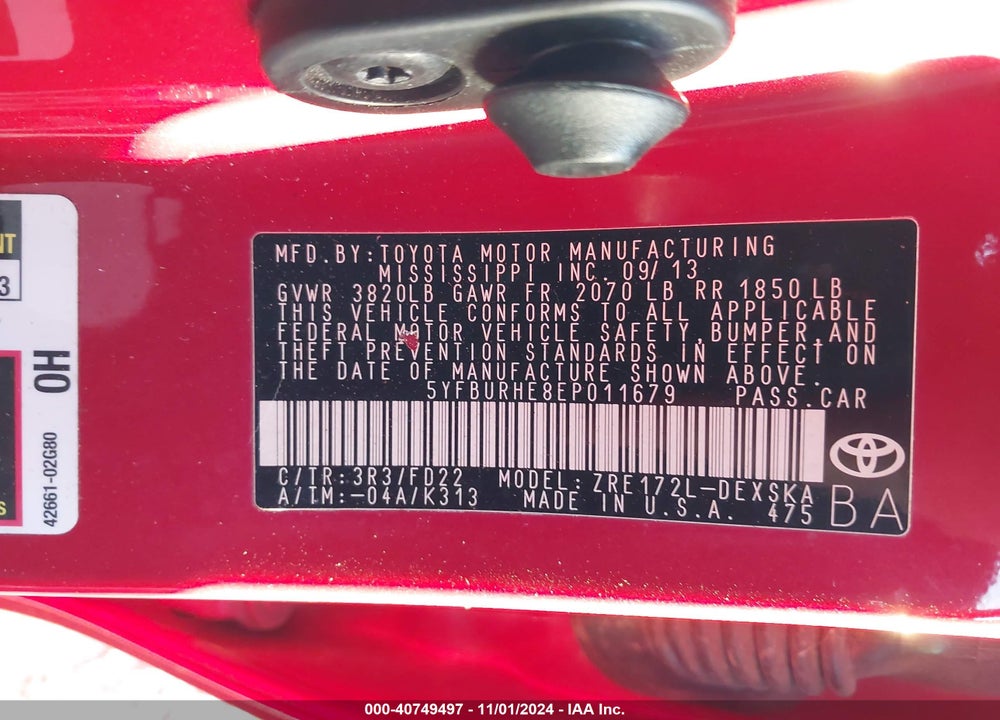 2014 TOYOTA COROLLA S PLUS VIN: 5YFBURHE8EP011679