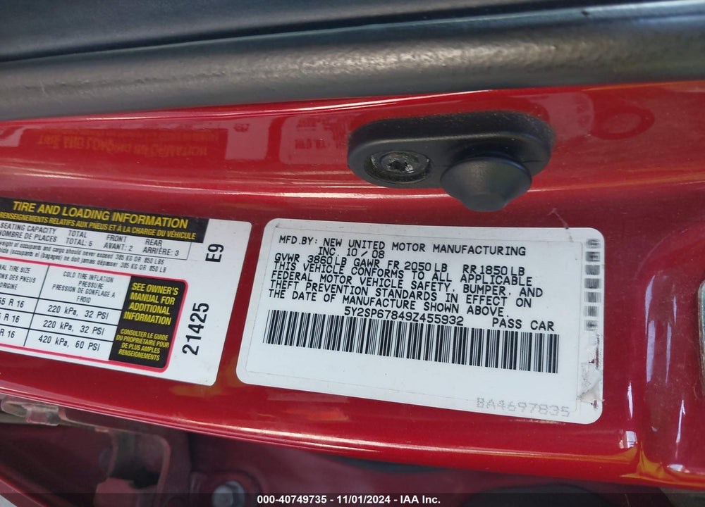 2009 PONTIAC VIBE VIN: 5Y2SP67849Z455932