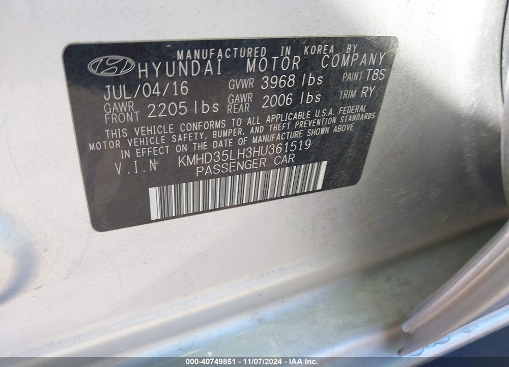 2017 HYUNDAI ELANTRA GT VIN: KMHD35LH3HU361519