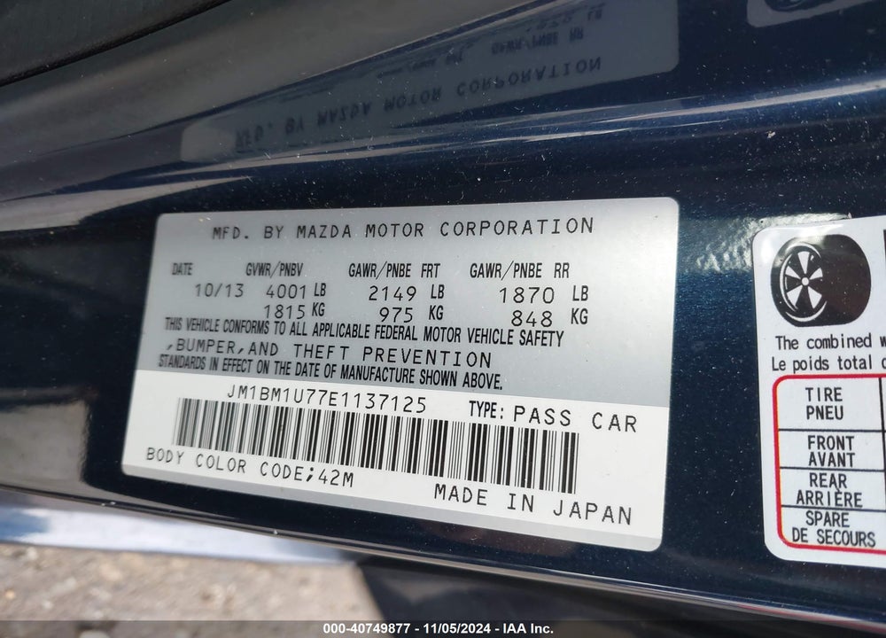 2014 MAZDA 3 I SPORT VIN: JM1BM1U77E1137125