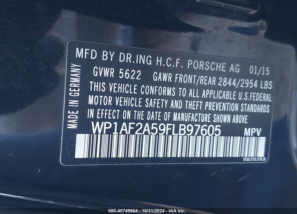2015 PORSCHE MACAN TURBO VIN: WP1AF2A59FLB97605