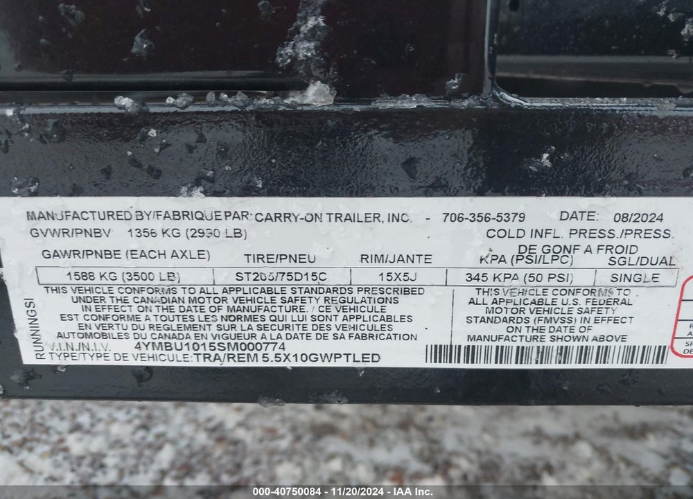 2025 CARRY ON 10' UTILITY TRAILER VIN: 4YMBU1015SM000774