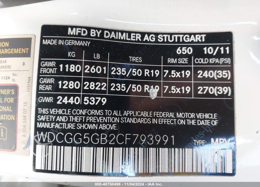 2012 MERCEDES-BENZ GLK 350 VIN: WDCGG5GB2CF793991