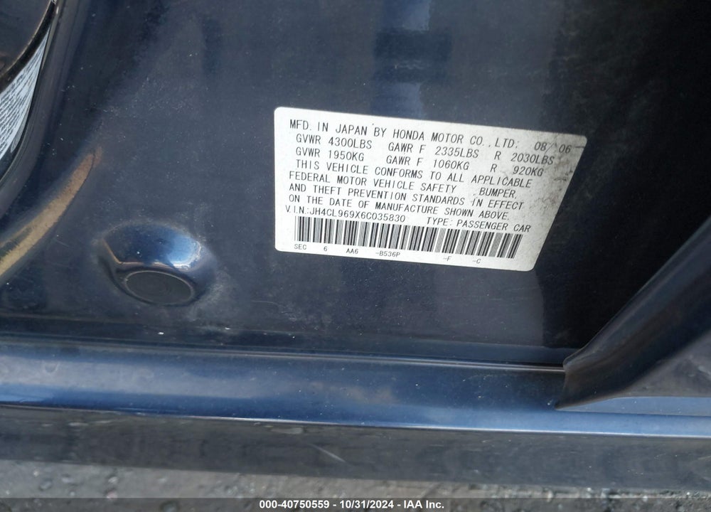 2006 ACURA TSX VIN: JH4CL969X6C035830