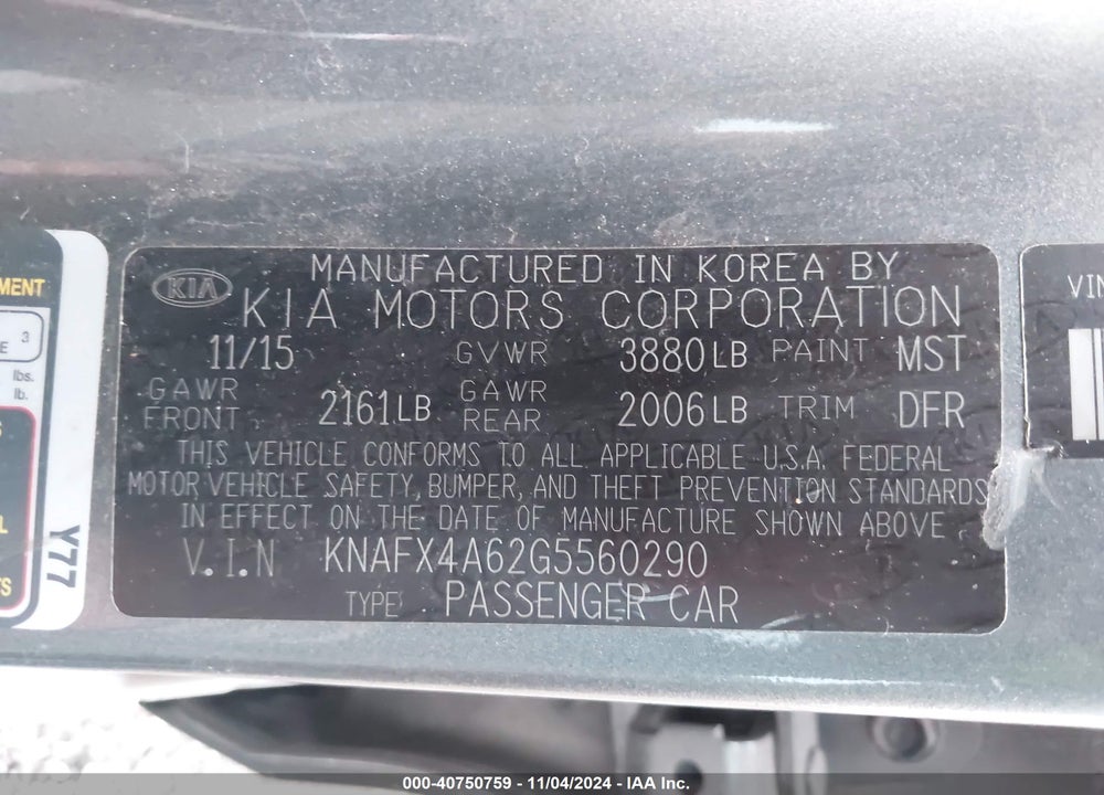 2016 KIA FORTE LX VIN: KNAFX4A62G5560290