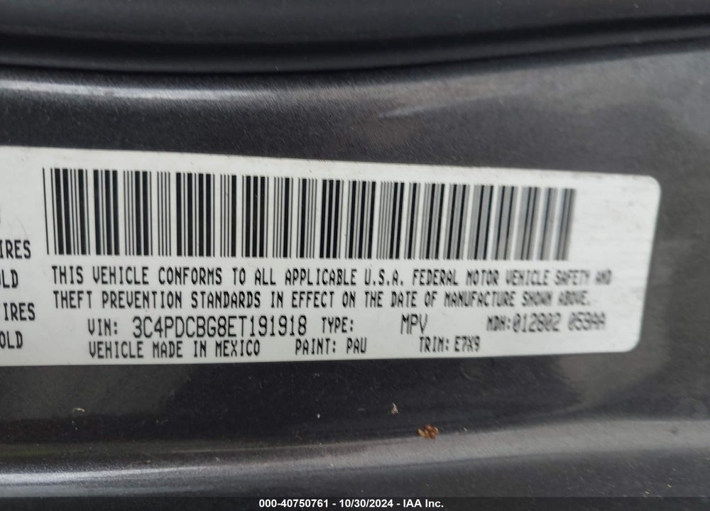 2014 DODGE JOURNEY SXT VIN: 3C4PDCBG8ET191918