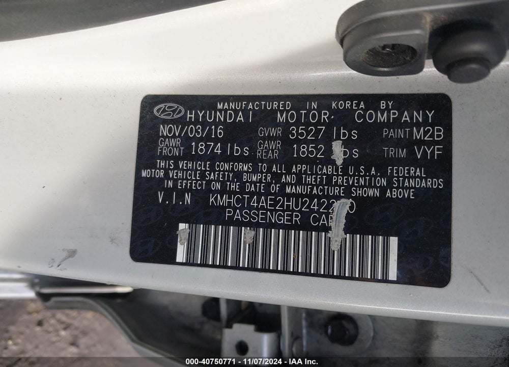 2017 HYUNDAI ACCENT SE VIN: KMHCT4AE2HU242200
