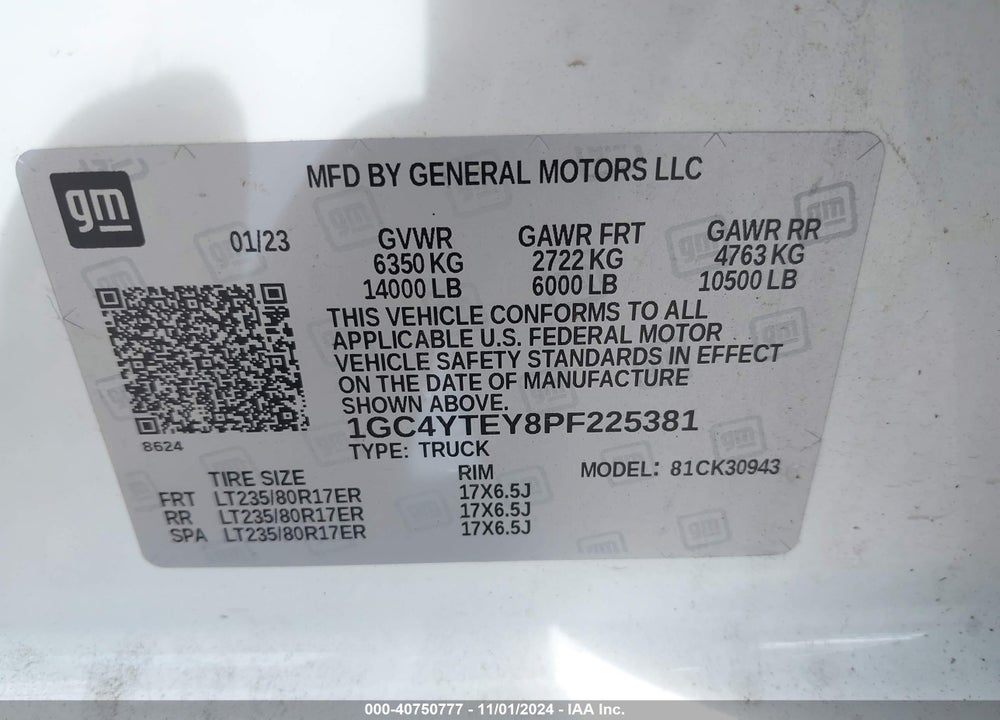 2023 CHEVROLET SILVERADO 3500HD 4WD  LONG BED LT VIN: 1GC4YTEY8PF225381