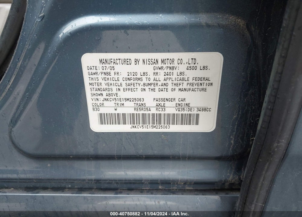 2005 INFINITI G35 VIN: JNKCV51E15M225063