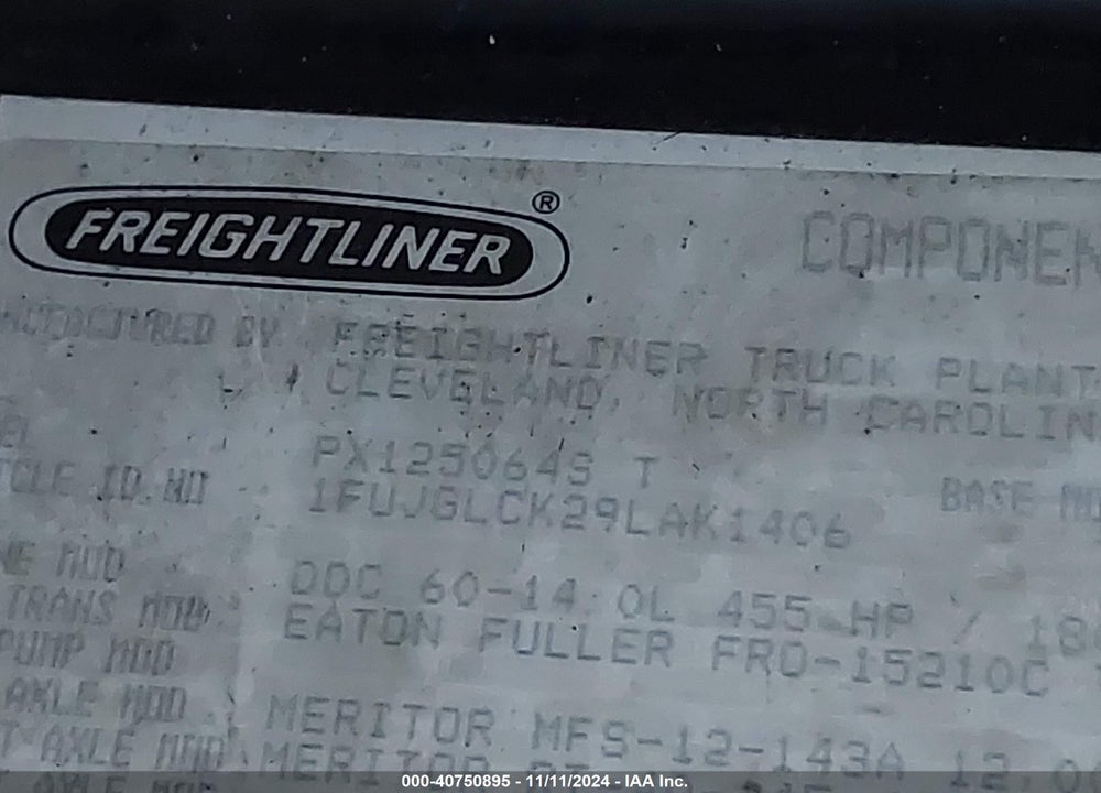 2009 FREIGHTLINER CASCADIA 125 VIN: 1FUJGLCK29LAK1406