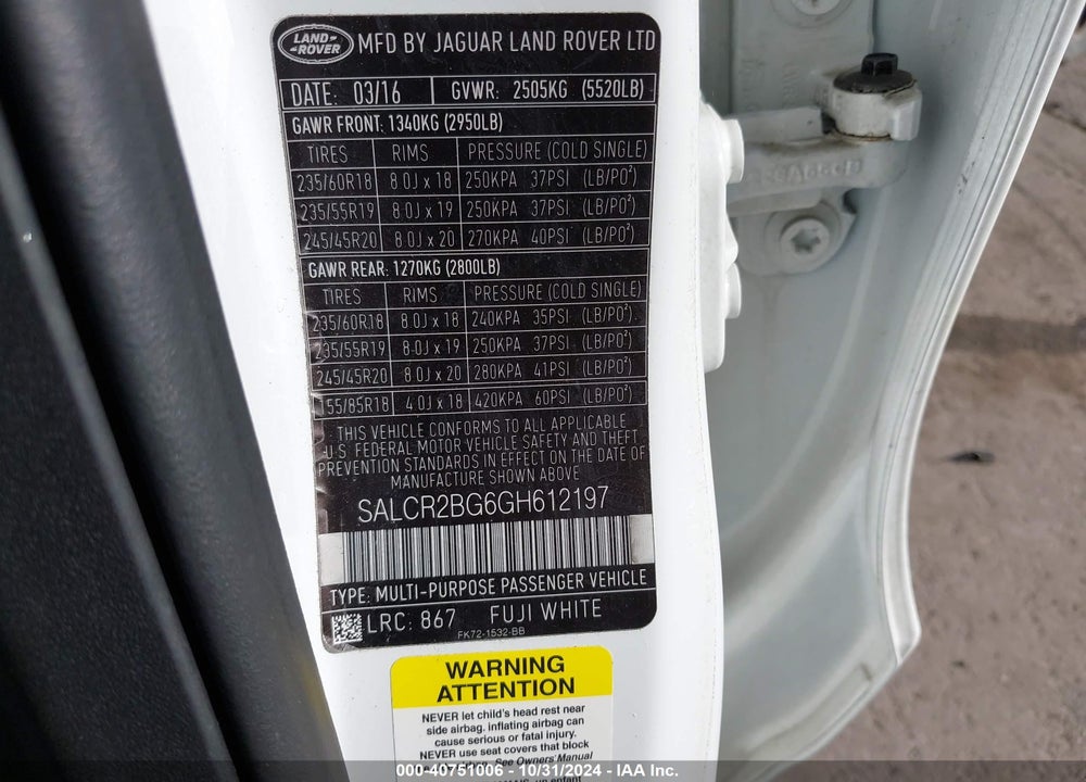 2016 LAND ROVER DISCOVERY SPORT HSE VIN: SALCR2BG6GH612197