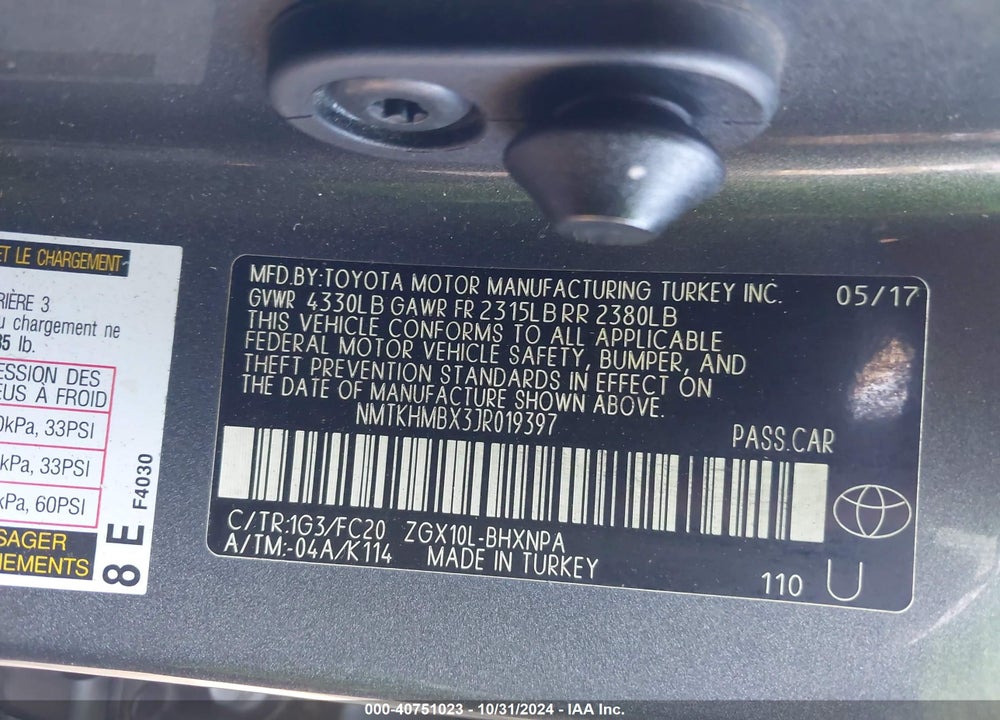2018 TOYOTA C-HR XLE VIN: NMTKHMBX3JR019397