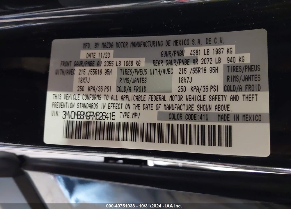 2024 MAZDA CX-30 2.5 S SELECT SPORT VIN: 3MVDMBBM9RM626415