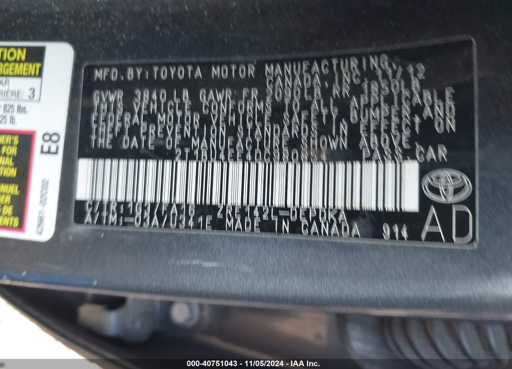 2013 TOYOTA COROLLA L VIN: 2T1BU4EE4DC980854