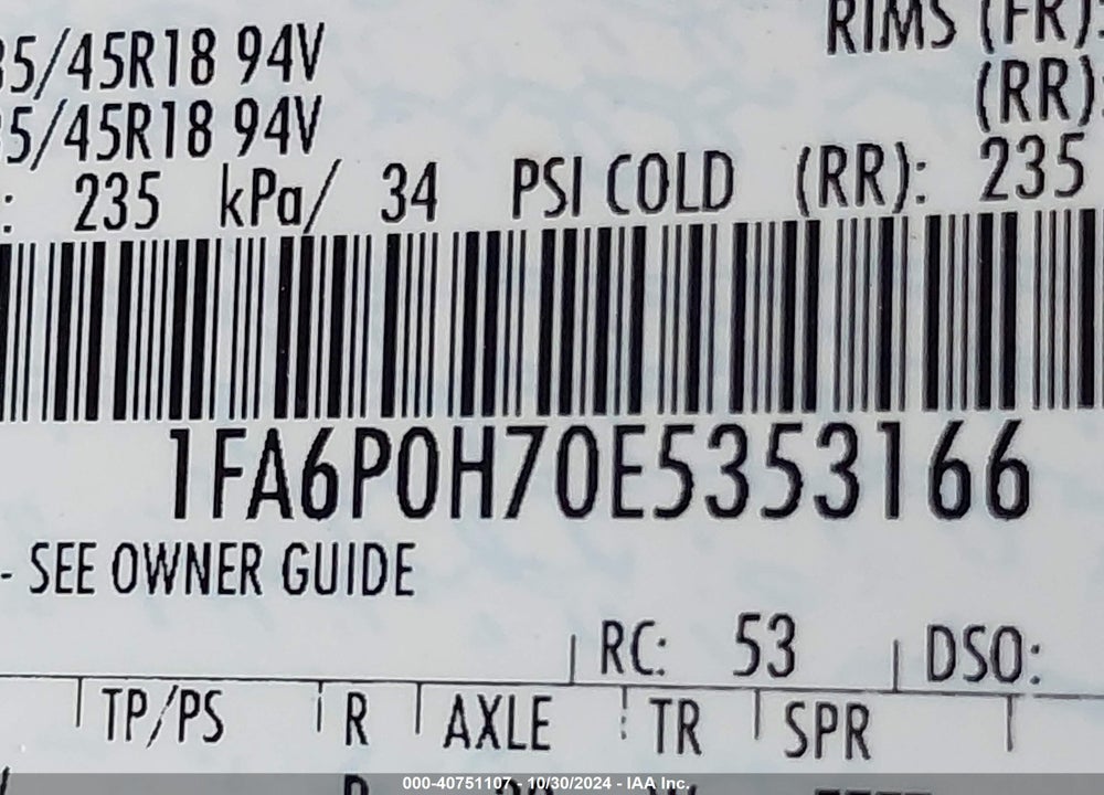 2014 FORD FUSION SE VIN: 1FA6P0H70E5353166