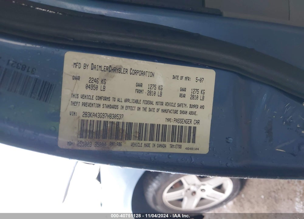 2007 DODGE CHARGER VIN: 2B3KA43G97H830537