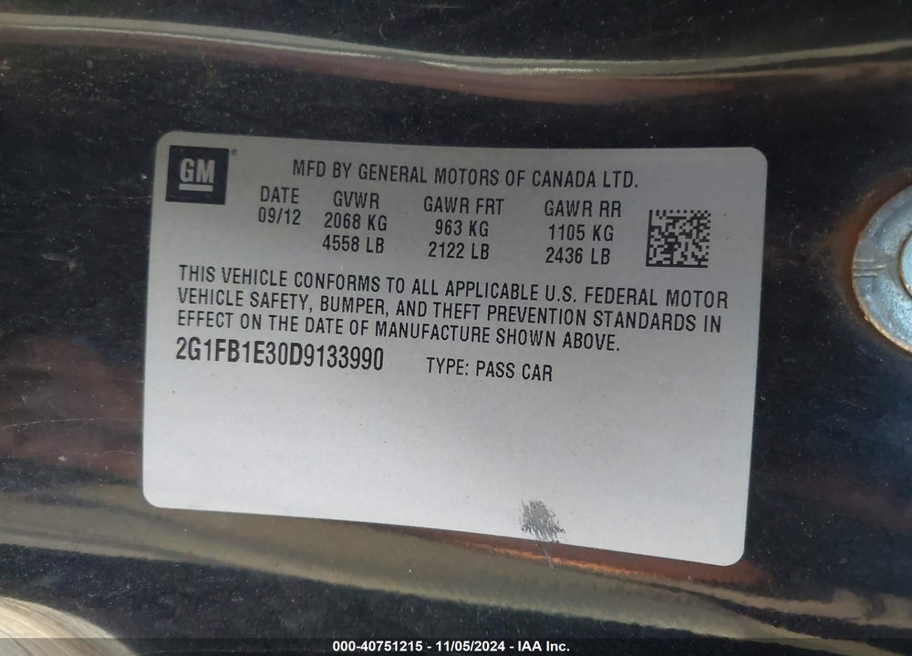 2013 CHEVROLET CAMARO 1LT VIN: 2G1FB1E30D9133990