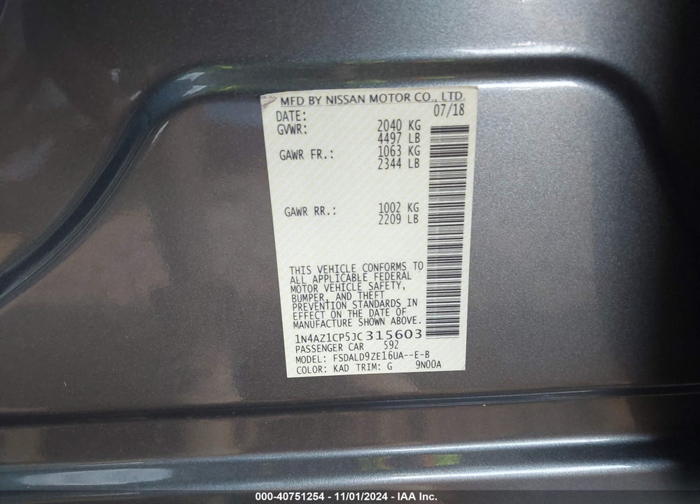 2018 NISSAN LEAF SV VIN: 1N4AZ1CP5JC315603