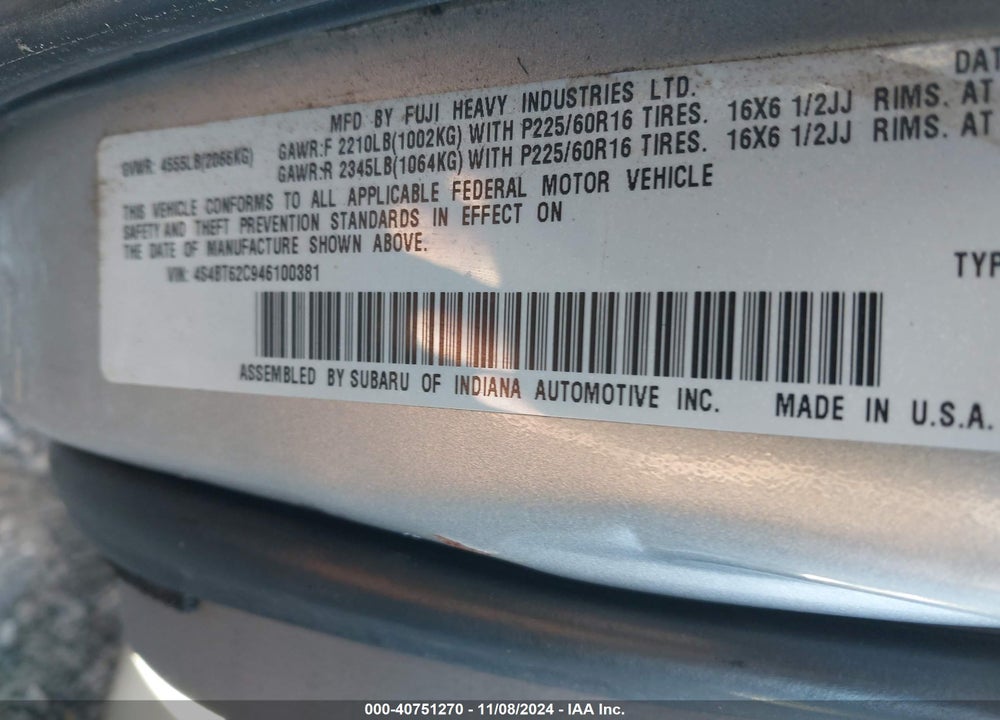 2004 SUBARU BAJA SPORT VIN: 4S4BT62C946100381