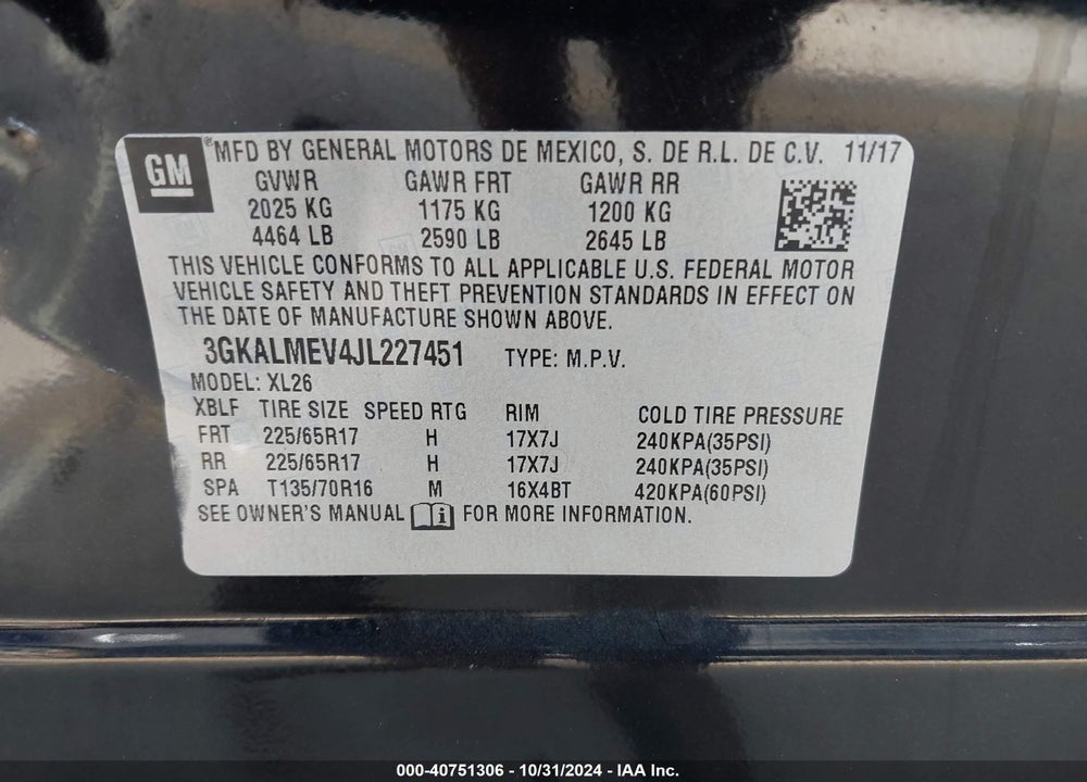 2018 GMC TERRAIN SLE VIN: 3GKALMEV4JL227451