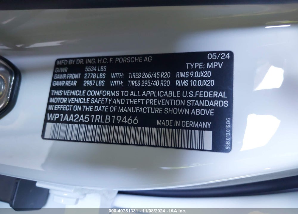 2024 PORSCHE MACAN T VIN: WP1AA2A51RLB19466