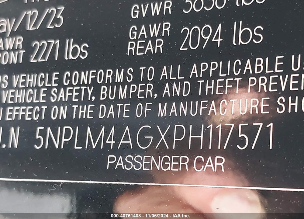2023 HYUNDAI ELANTRA SEL VIN: 5NPLM4AGXPH117571