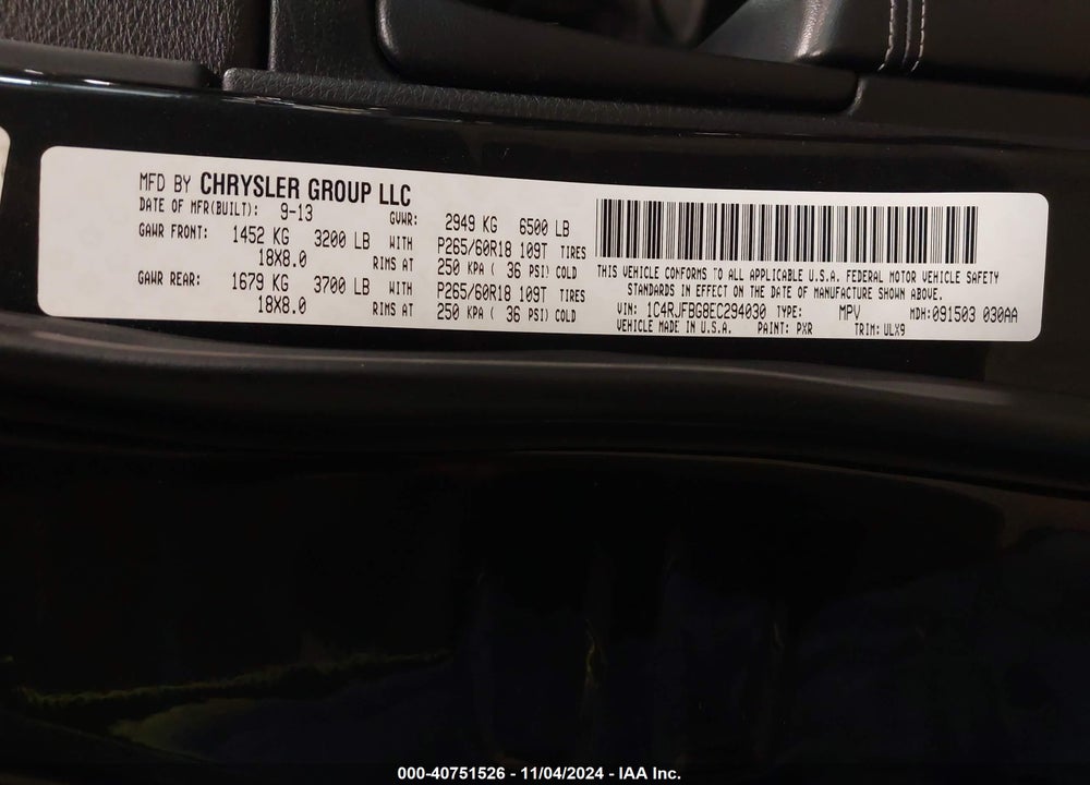 2014 JEEP GRAND CHEROKEE LIMITED VIN: 1C4RJFBG8EC294030