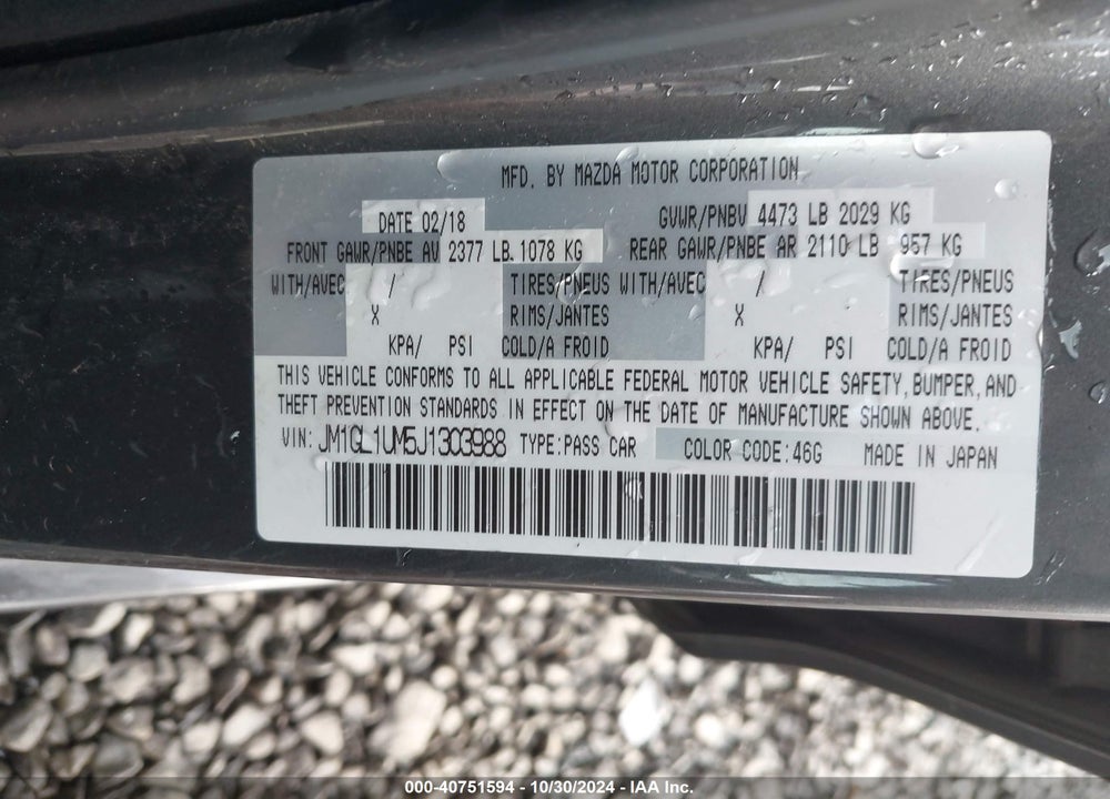 2018 MAZDA 6 SPORT VIN: JM1GL1UM5J1303988