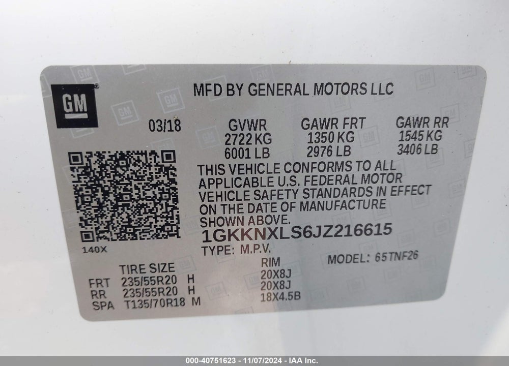 2018 GMC ACADIA DENALI VIN: 1GKKNXLS6JZ216615