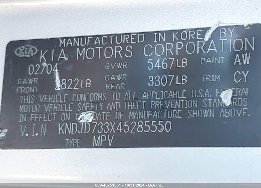 2004 KIA SORENTO EX/LX VIN: KNDJD733X45285550