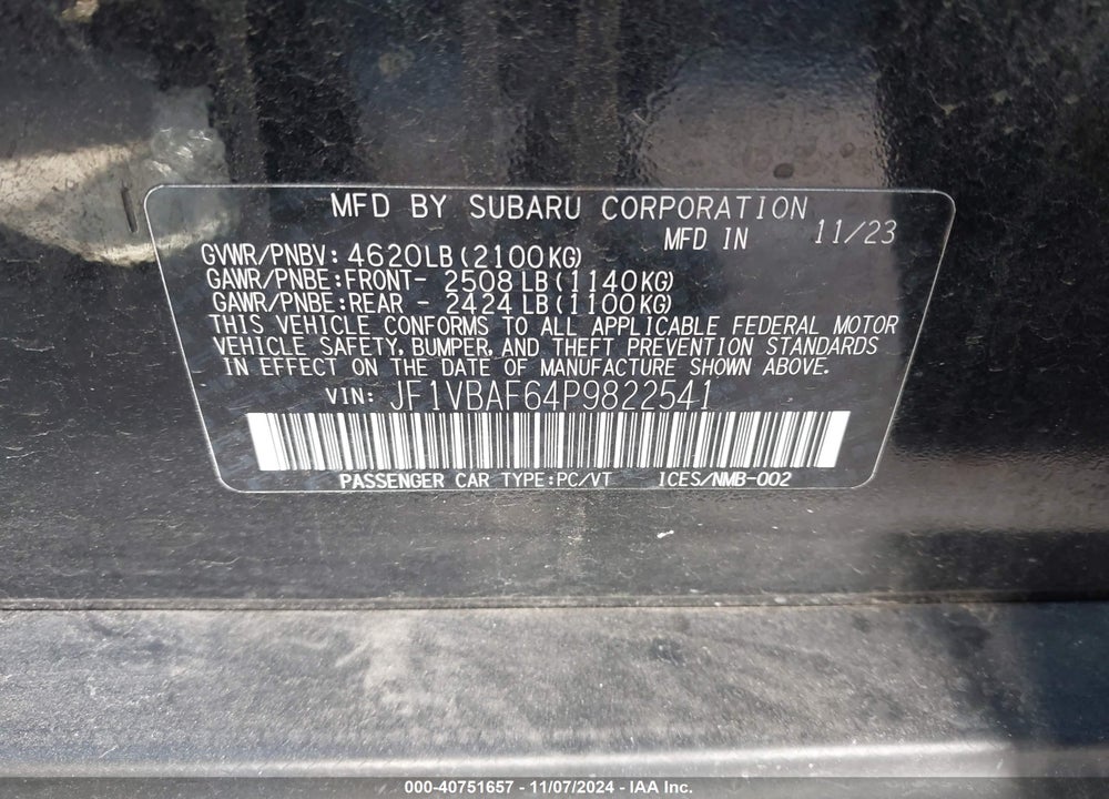 2023 SUBARU WRX PREMIUM VIN: JF1VBAF64P9822541