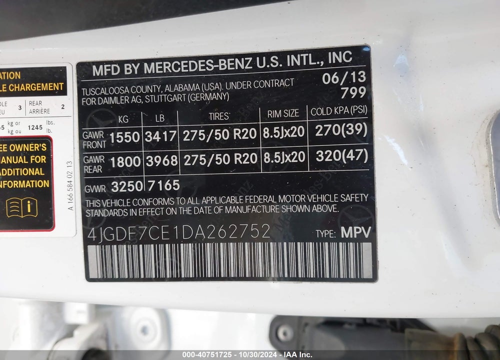 2013 MERCEDES-BENZ GL 450 4MATIC VIN: 4JGDF7CE1DA262752