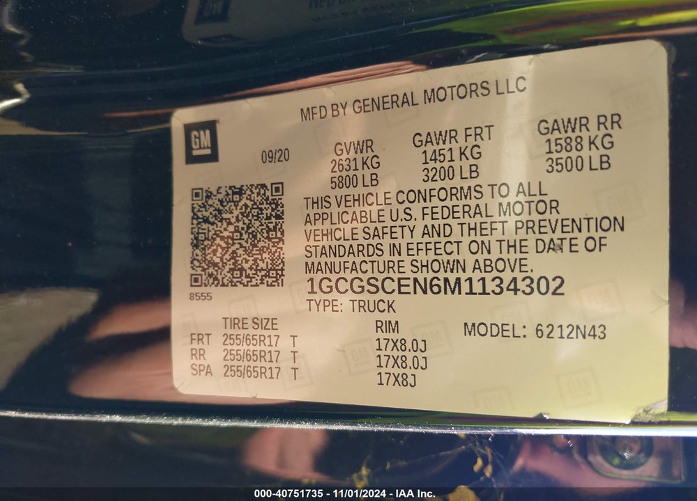 2021 CHEVROLET COLORADO 2WD SHORT BOX LT VIN: 1GCGSCEN6M1134302