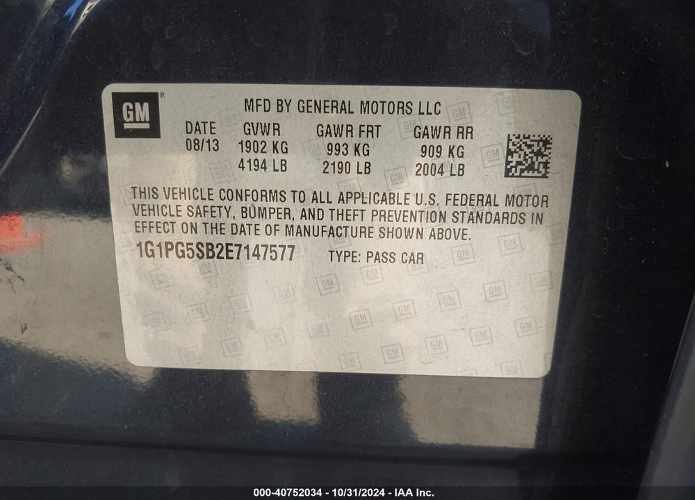 2014 CHEVROLET CRUZE VIN: 1G1PG5SB2E7147577