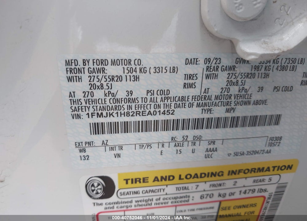 2024 FORD EXPEDITION XLT MAX VIN: 1FMJK1H82REA01452